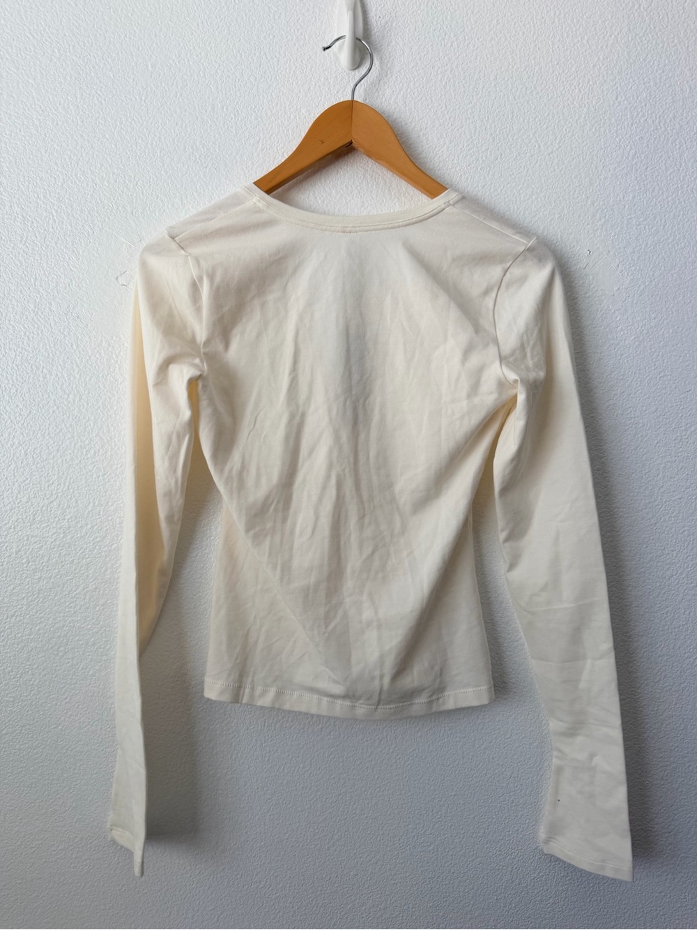 SKIMS COTTON JERSEY LONG SLEEVE PLUNGE TOP MARBLE SIZE XS - Picture 3 of 5